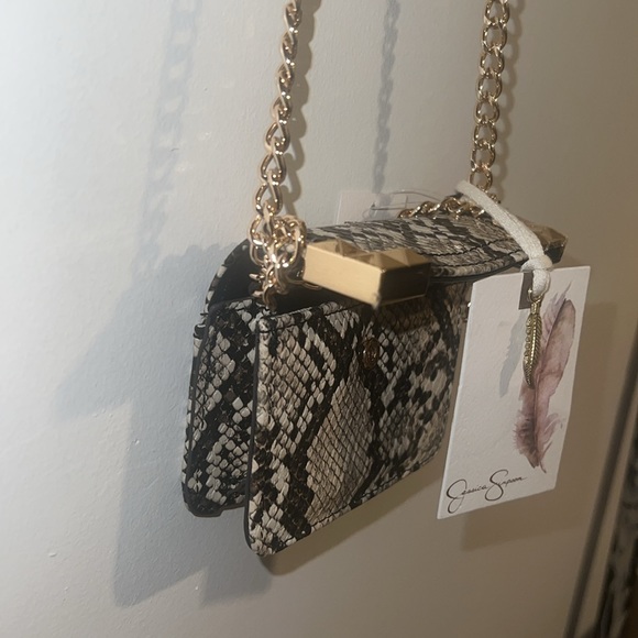 Jessica Simpson mini snake style pattern mini purse bag natural python chain - Picture 12 of 13